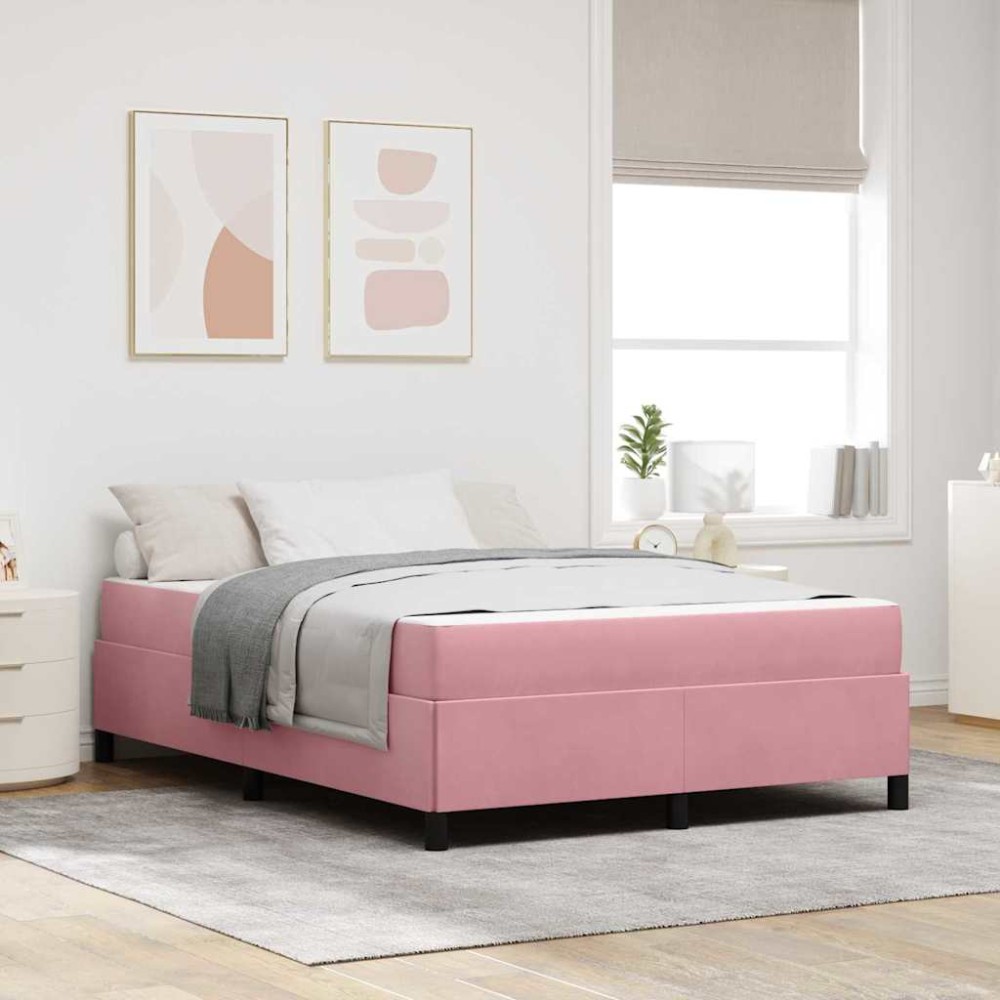 vidaXL Cadru de pat cu saltea Roz și alb 160 x 200 cm Catifea