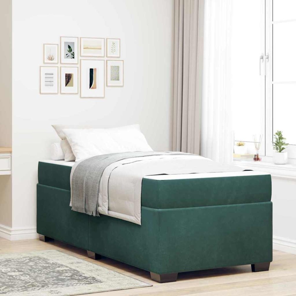 vidaXL Cadru de pat cu saltea Verde închis 90 x 190 cm Catifea