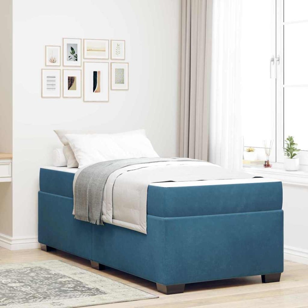 vidaXL Cadru de pat cu saltea Albastru închis 90 x 190 cm Catifea