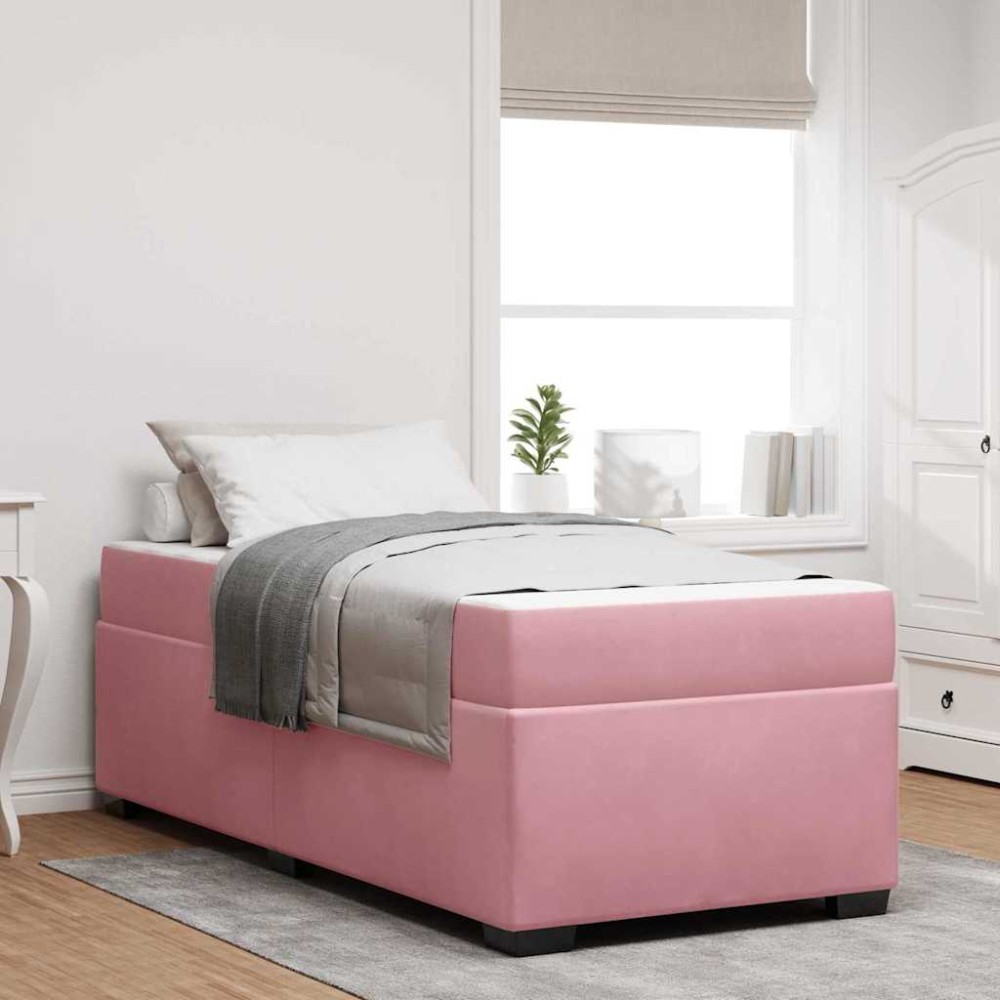 vidaXL Cadru de pat cu saltea cu saltea Roz 90 x 190 cm Catifea