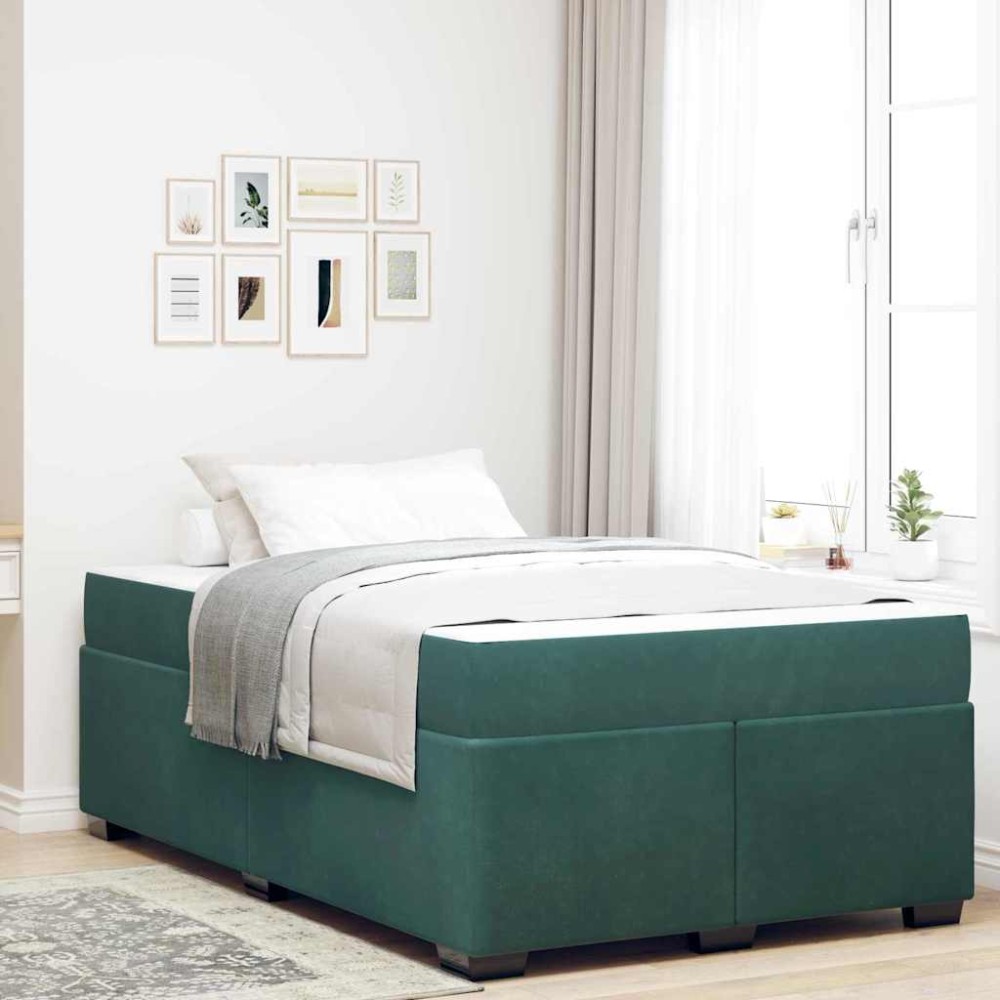 vidaXL Cadru de pat cu saltea Verde închis 120 x 200 cm Catifea