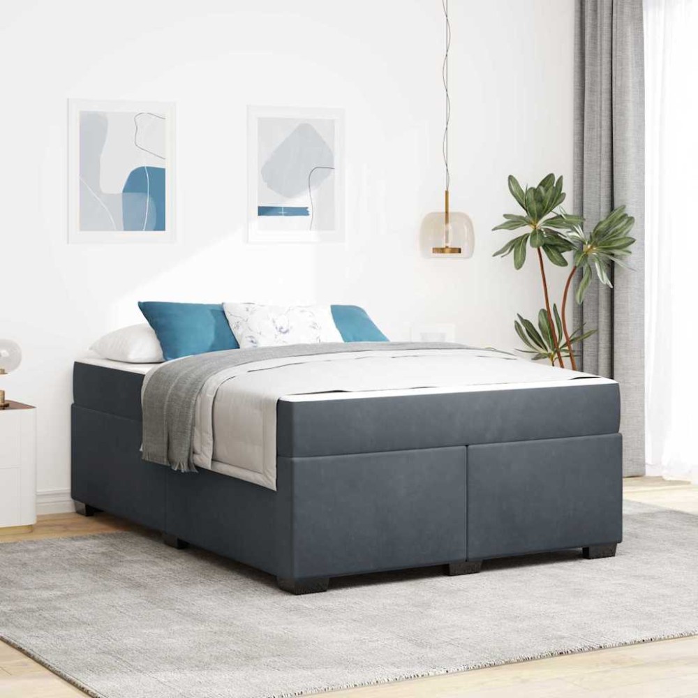 vidaXL Cadru de pat cu saltea Gri închis 160 x 200 cm Catifea
