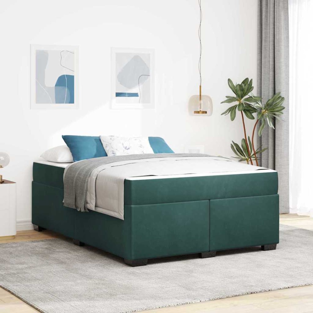 vidaXL Cadru de pat cu saltea Verde închis 160 x 200 cm Catifea