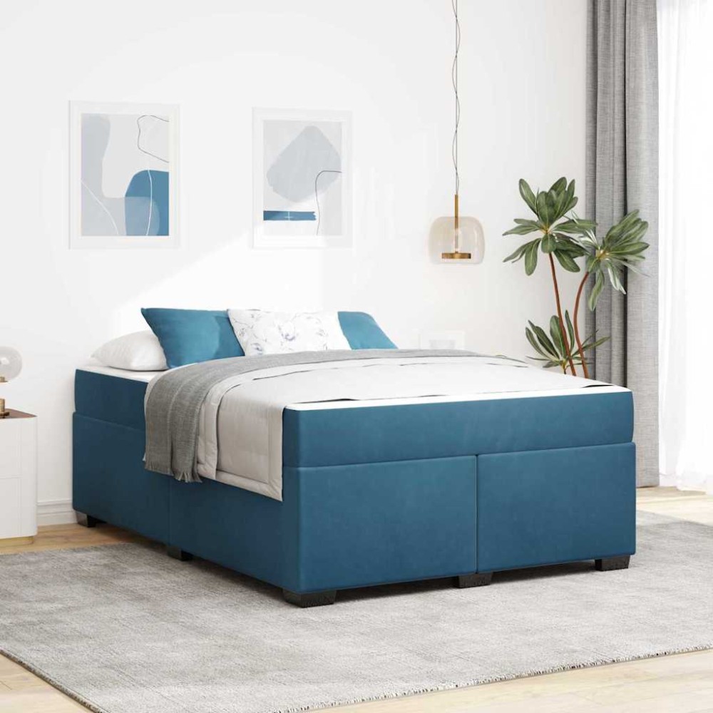 vidaXL Cadru de pat cu saltea Albastru închis 160 x 200 cm Catifea