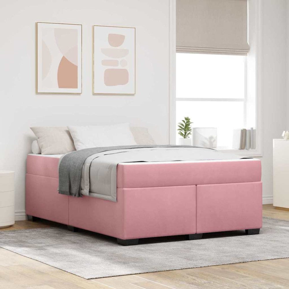 vidaXL Cadru de pat cu saltea cu saltea Roz 160 x 200 cm Catifea