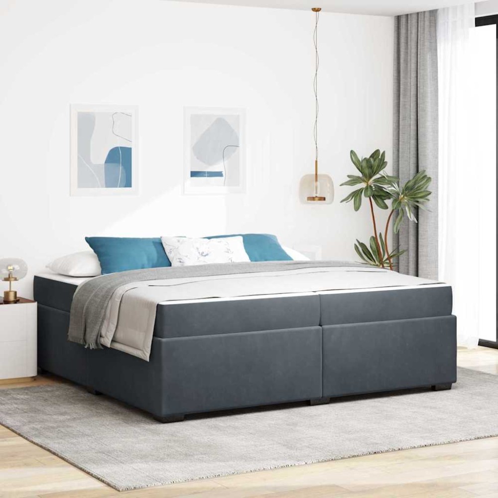 vidaXL Cadru de pat cu saltea Gri închis 200 x 200 cm Catifea