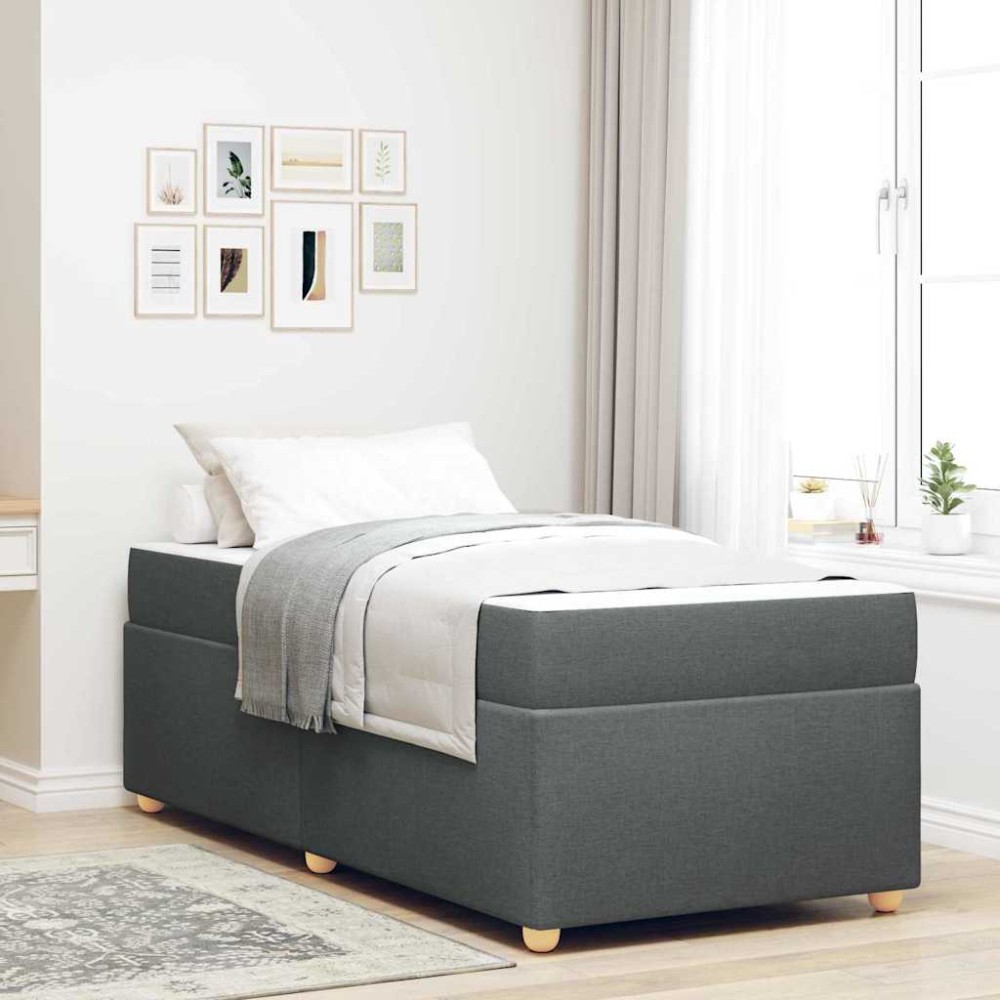 vidaXL Cadru de pat cu saltea Gri închis 80 x 200 cm țesătură
