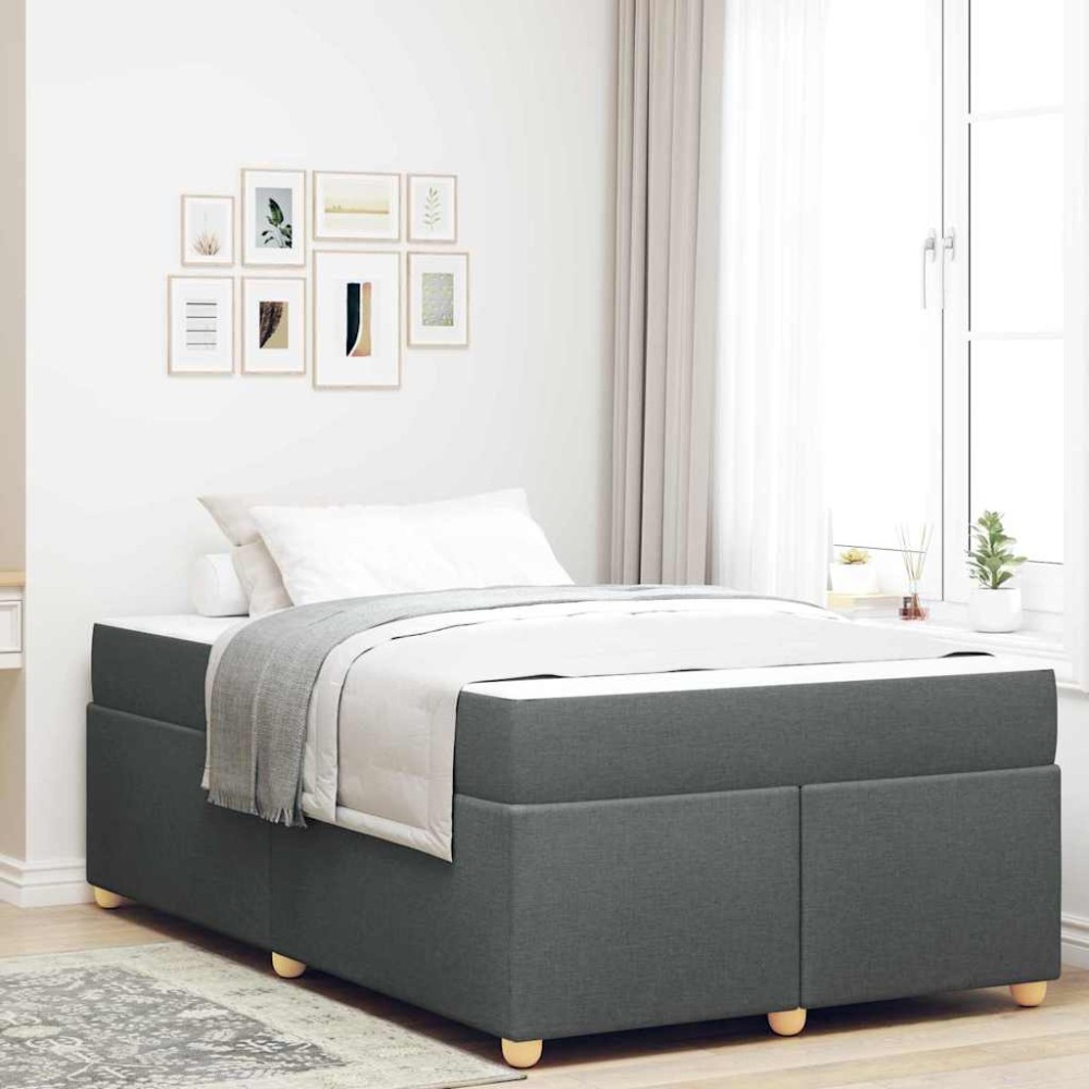 vidaXL Cadru de pat cu saltea Gri închis 120 x 190 cm țesătură