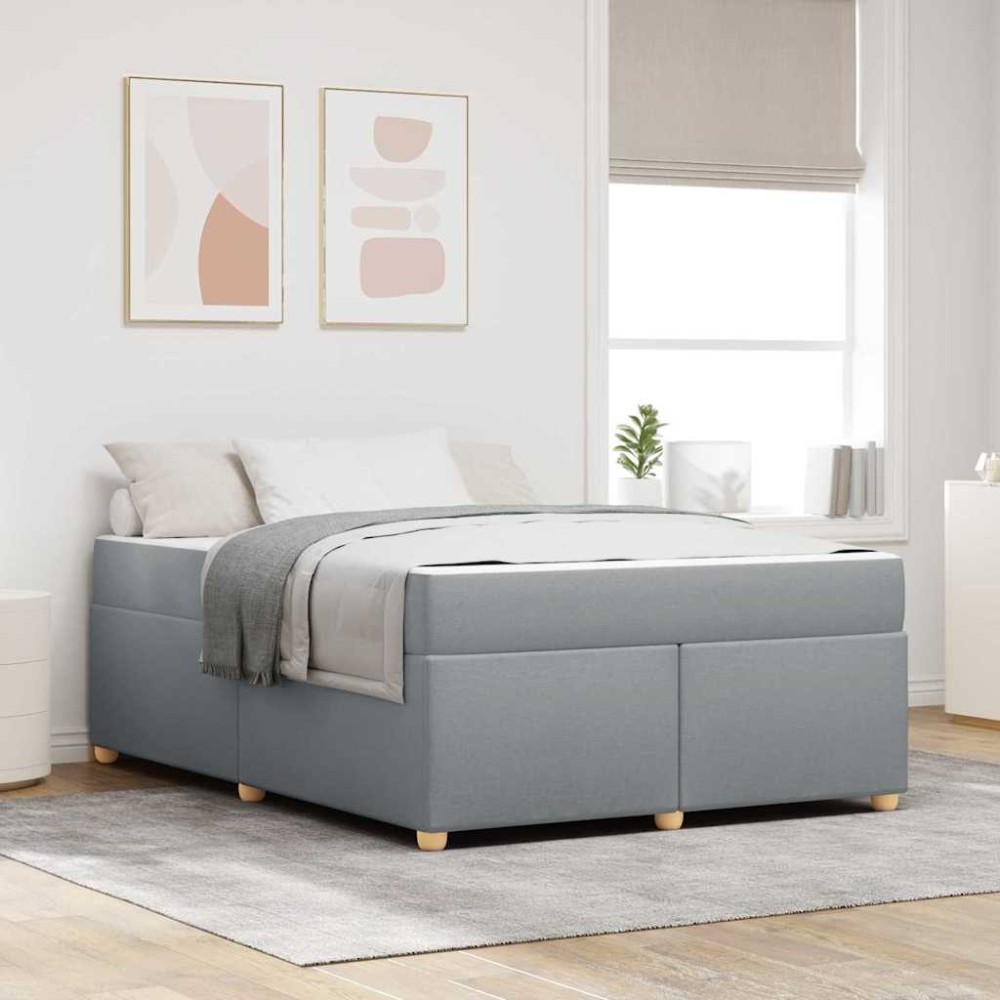 vidaXL Cadru de pat cu saltea Gri deschis 140 x 200 cm țesătură