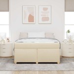 vidaXL Cadru de pat cu saltea Crem 140 x 200 cm țesătură