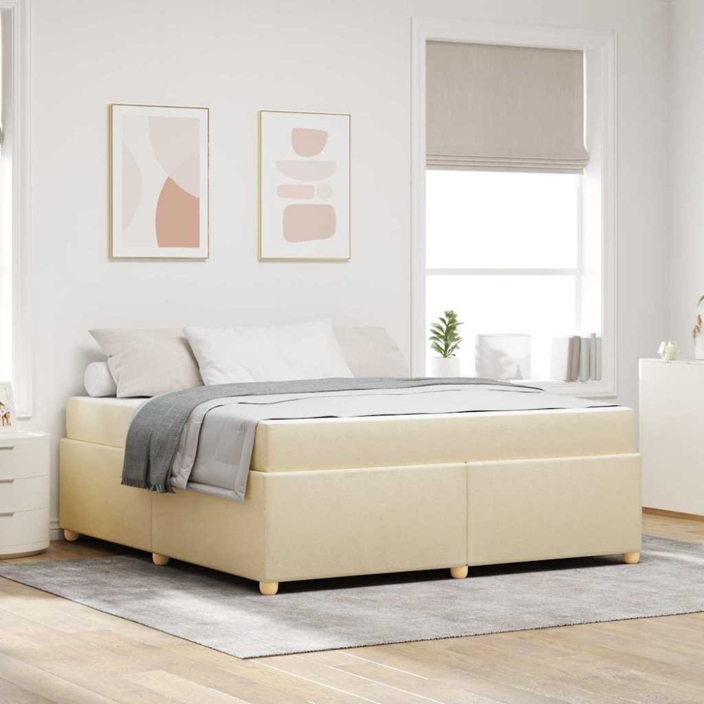 vidaXL Cadru de pat cu saltea Crem 180 x 200 cm țesătură