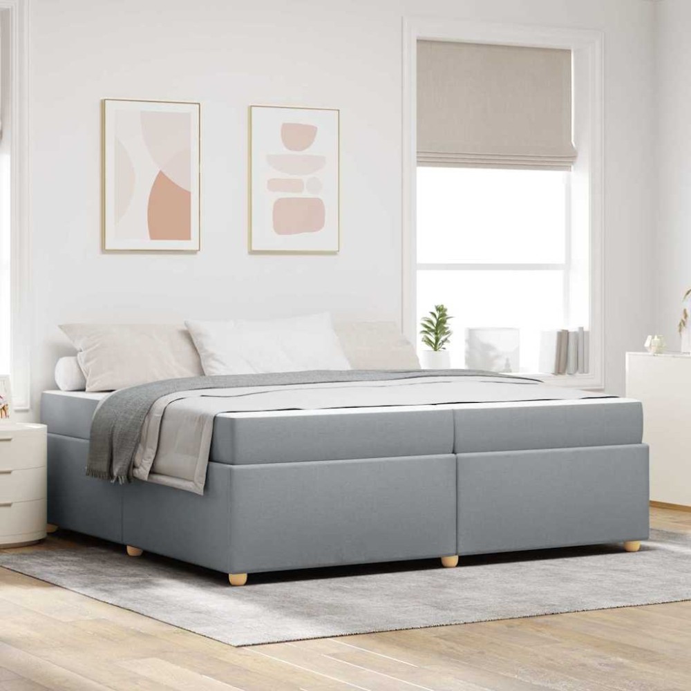 vidaXL Cadru de pat cu saltea Gri deschis 200 x 200 cm țesătură