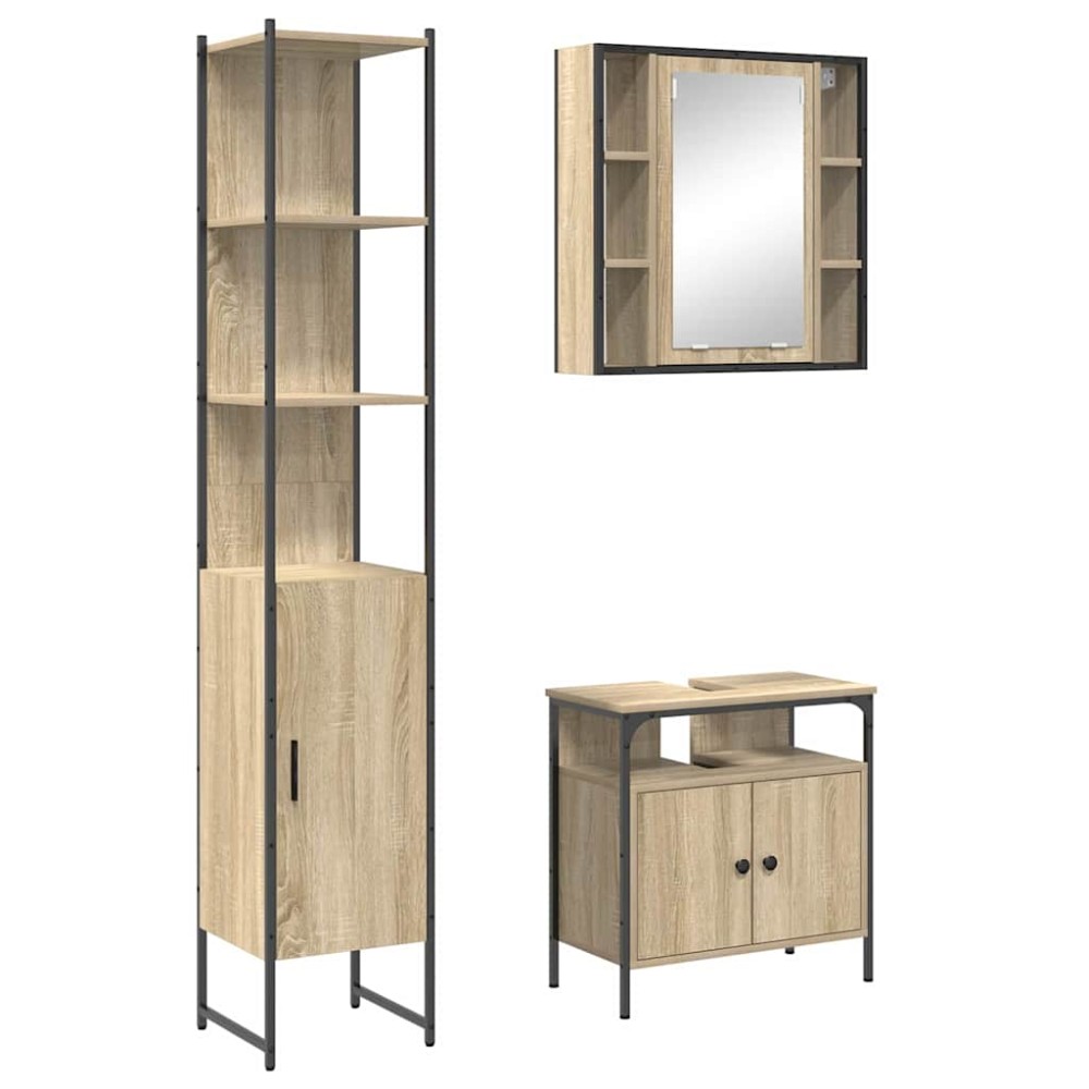 vidaXL Set de mobilier pentru baie cu raft cu ușă 3 pcs Stejar sonoma