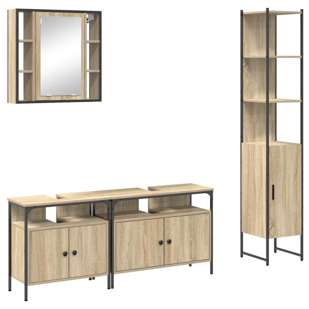 vidaXL Set de mobilier pentru baie cu raft cu ușă 4 pcs Stejar sonoma