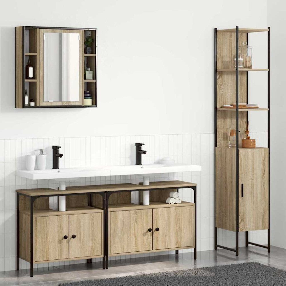 vidaXL Set de mobilier pentru baie cu raft cu ușă 4 pcs Stejar sonoma