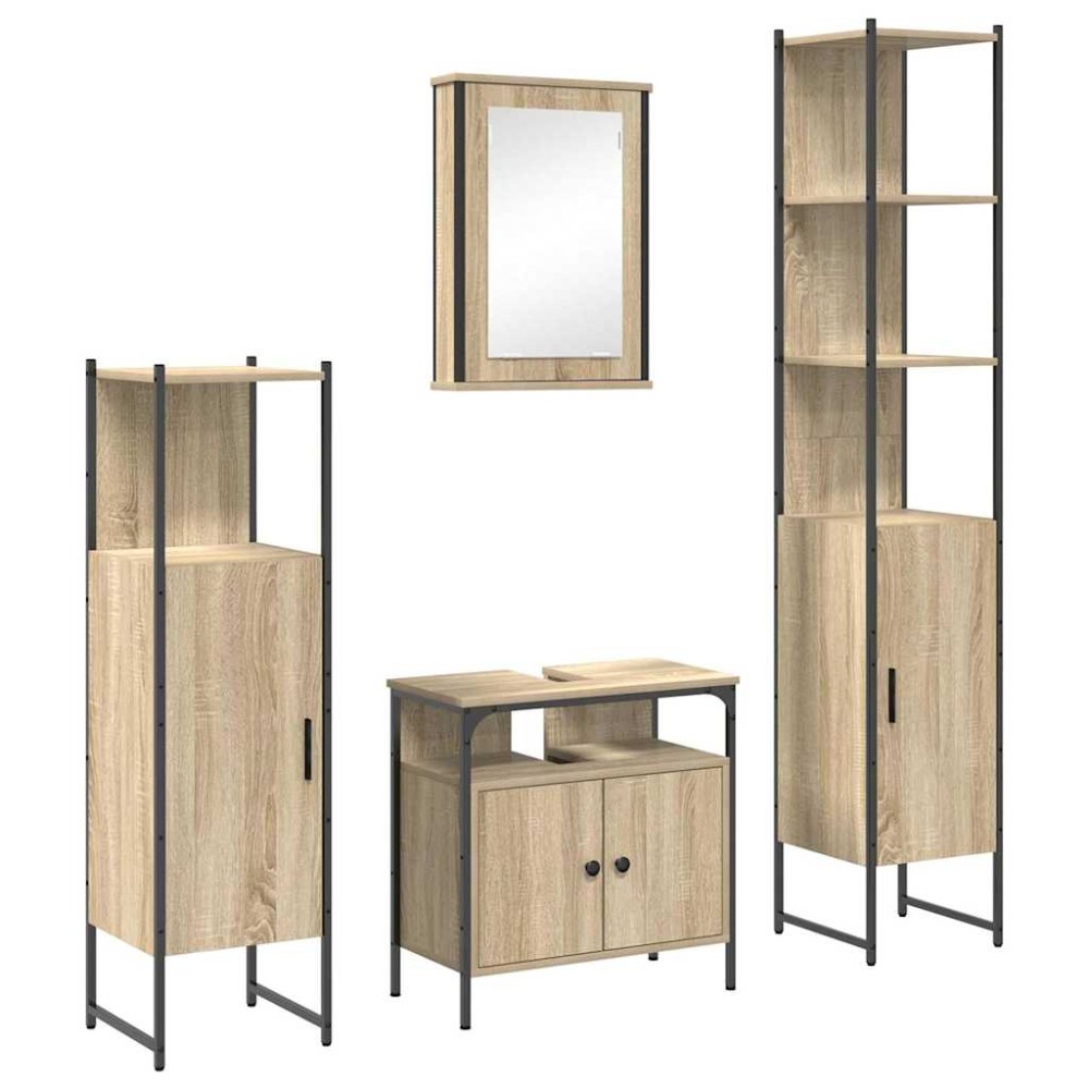 vidaXL Set de mobilier pentru baie cu raft cu ușă 4 pcs Stejar sonoma
