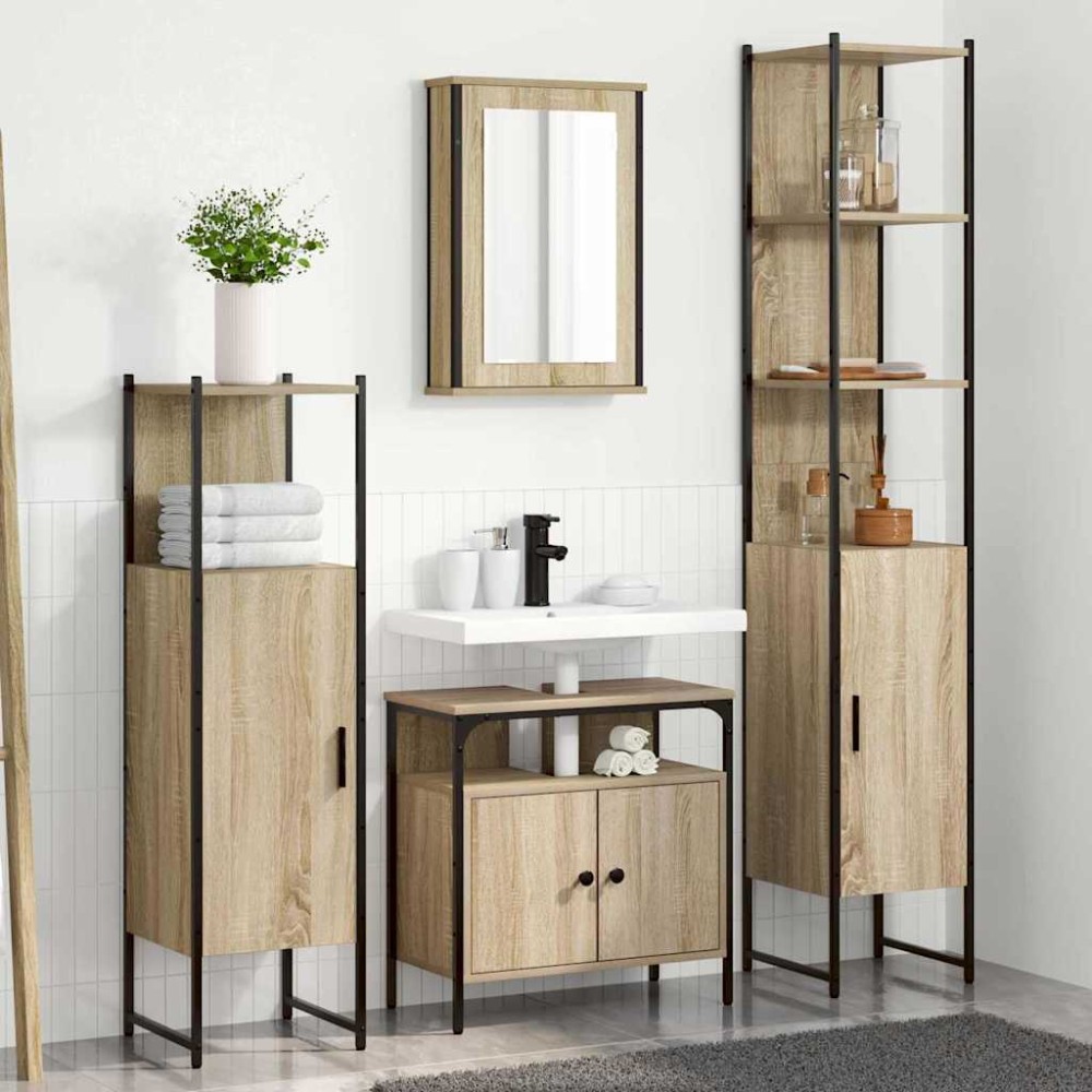 vidaXL Set de mobilier pentru baie cu raft cu ușă 4 pcs Stejar sonoma
