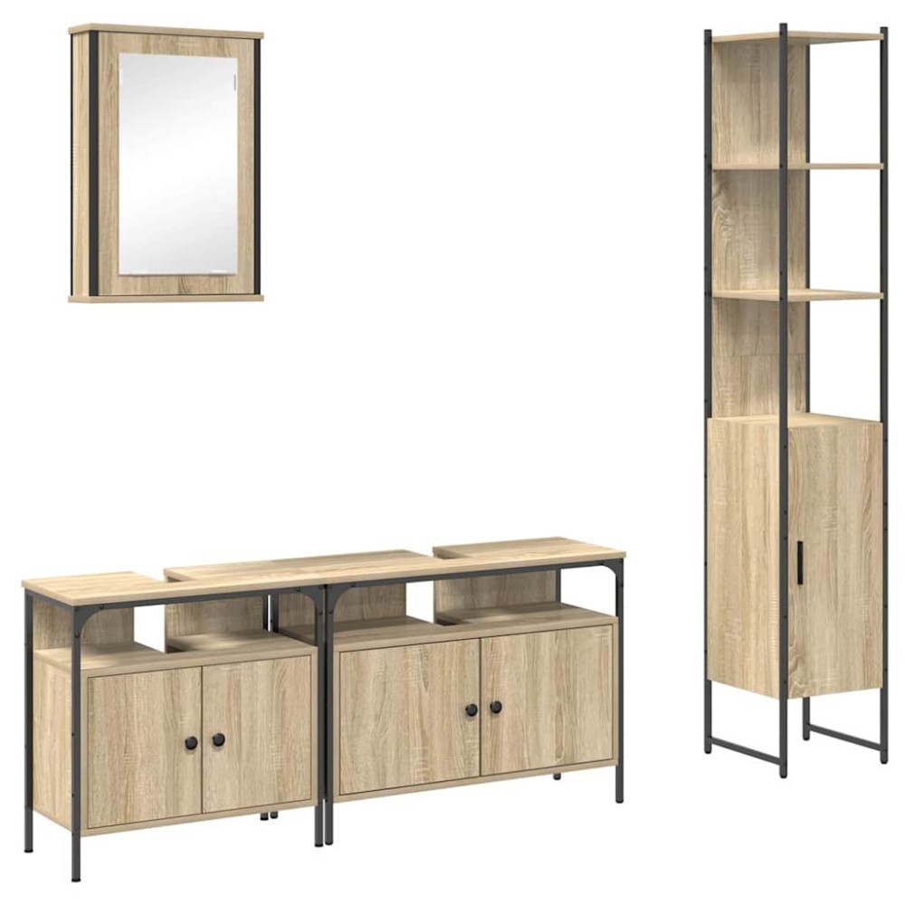 vidaXL Set de mobilier pentru baie cu raft cu ușă 4 pcs Stejar sonoma