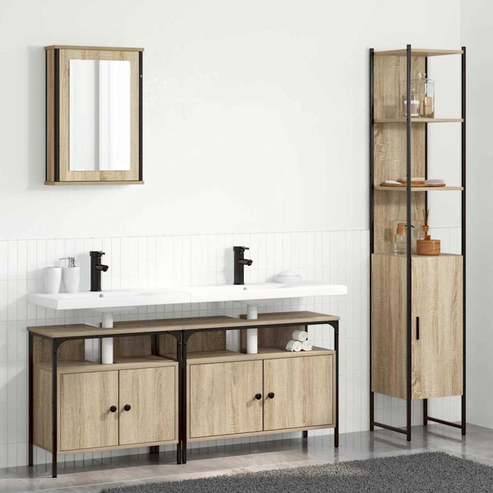 vidaXL Set de mobilier pentru baie cu raft cu ușă 4 pcs Stejar sonoma