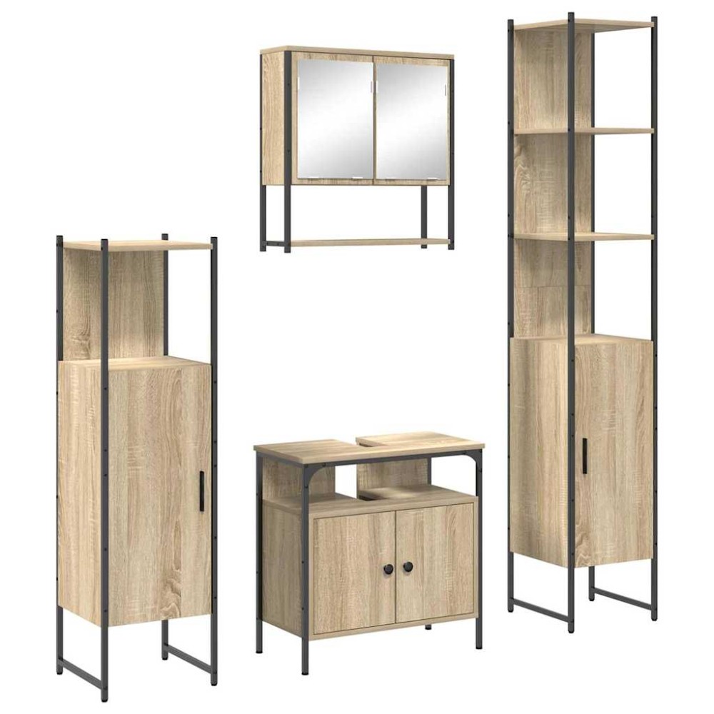 vidaXL Set de mobilier pentru baie cu raft cu ușă 4 pcs Stejar sonoma
