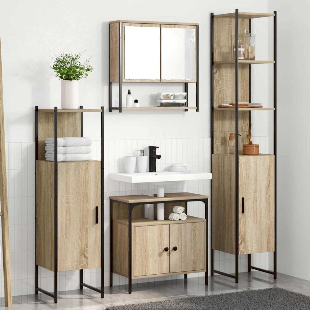 vidaXL Set de mobilier pentru baie cu raft cu ușă 4 pcs Stejar sonoma