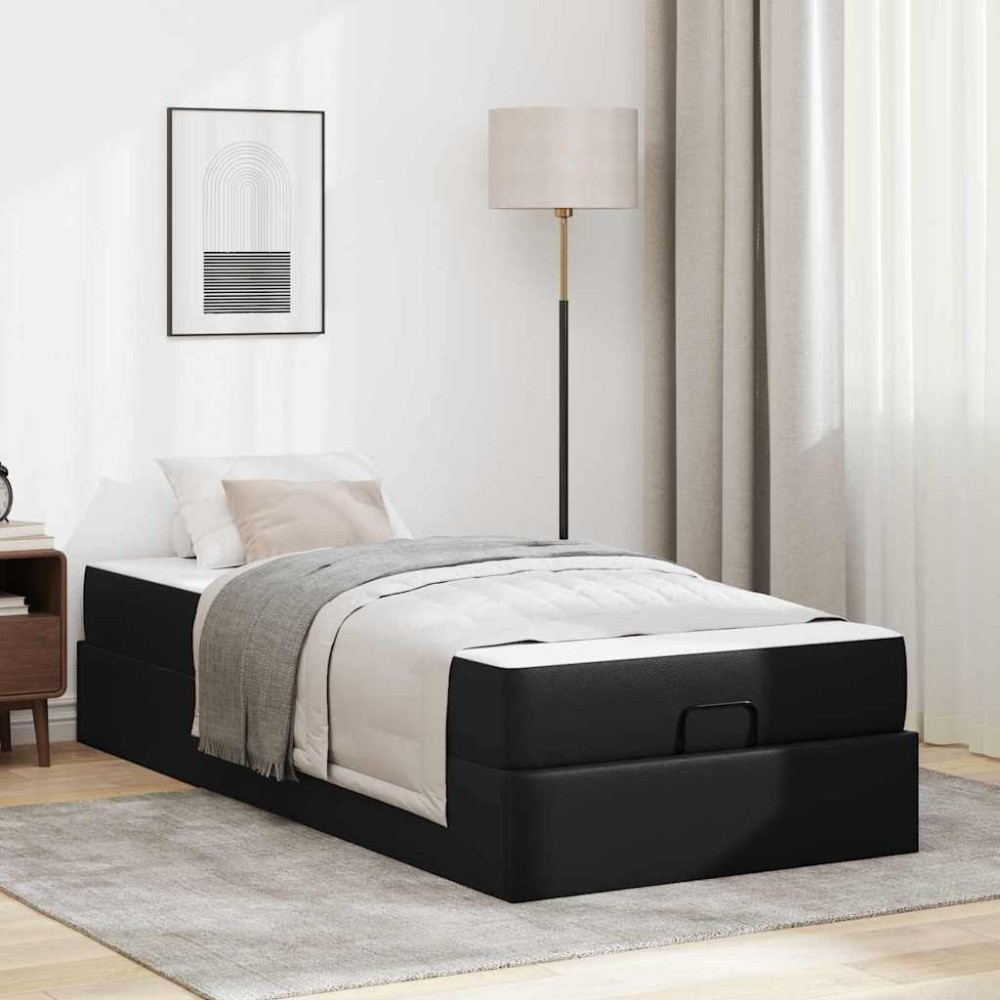 vidaXL Cadru de pat cu saltea Negru 100 x 200 cm Piele artificială