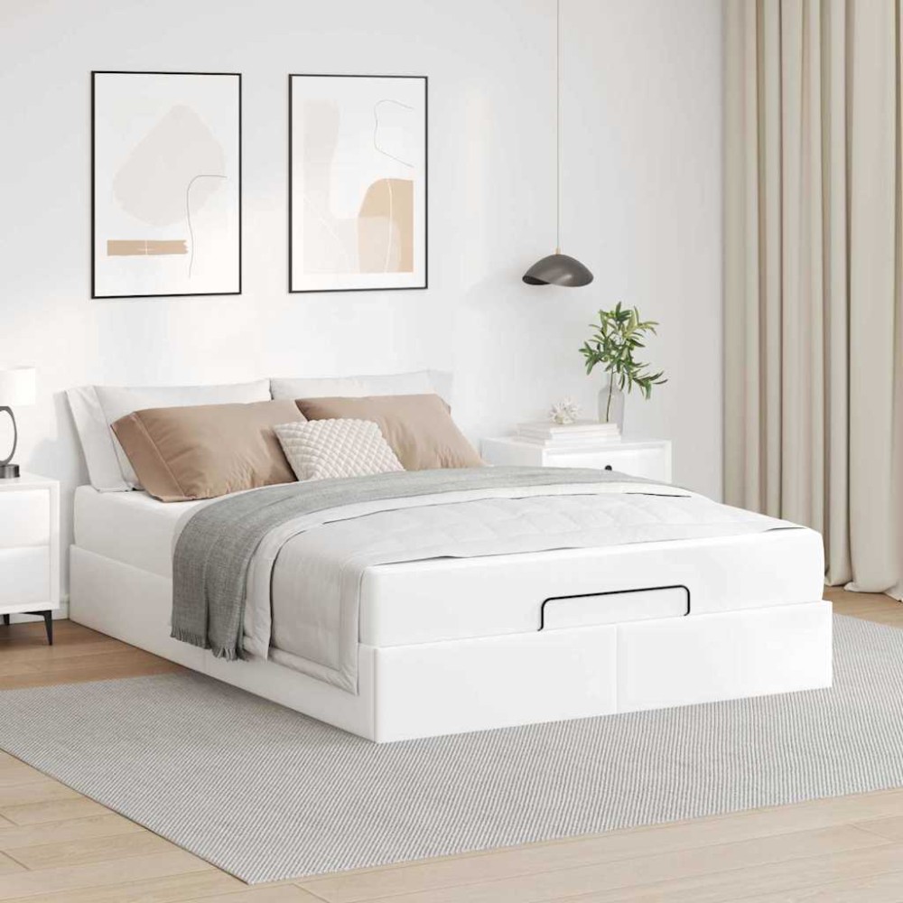 vidaXL Cadru de pat cu saltea Alb pur 140 x 200 cm Piele artificială