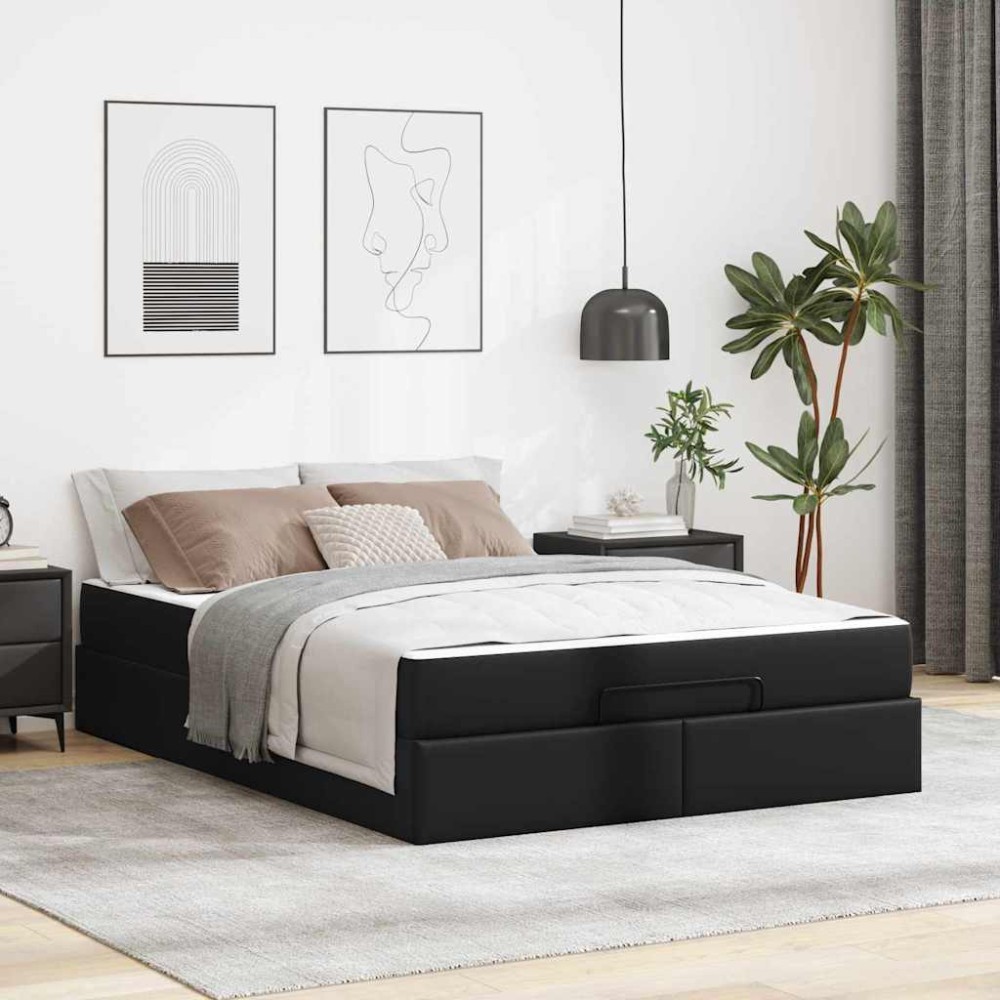 vidaXL Cadru de pat cu saltea Negru 160 x 200 cm Piele artificială