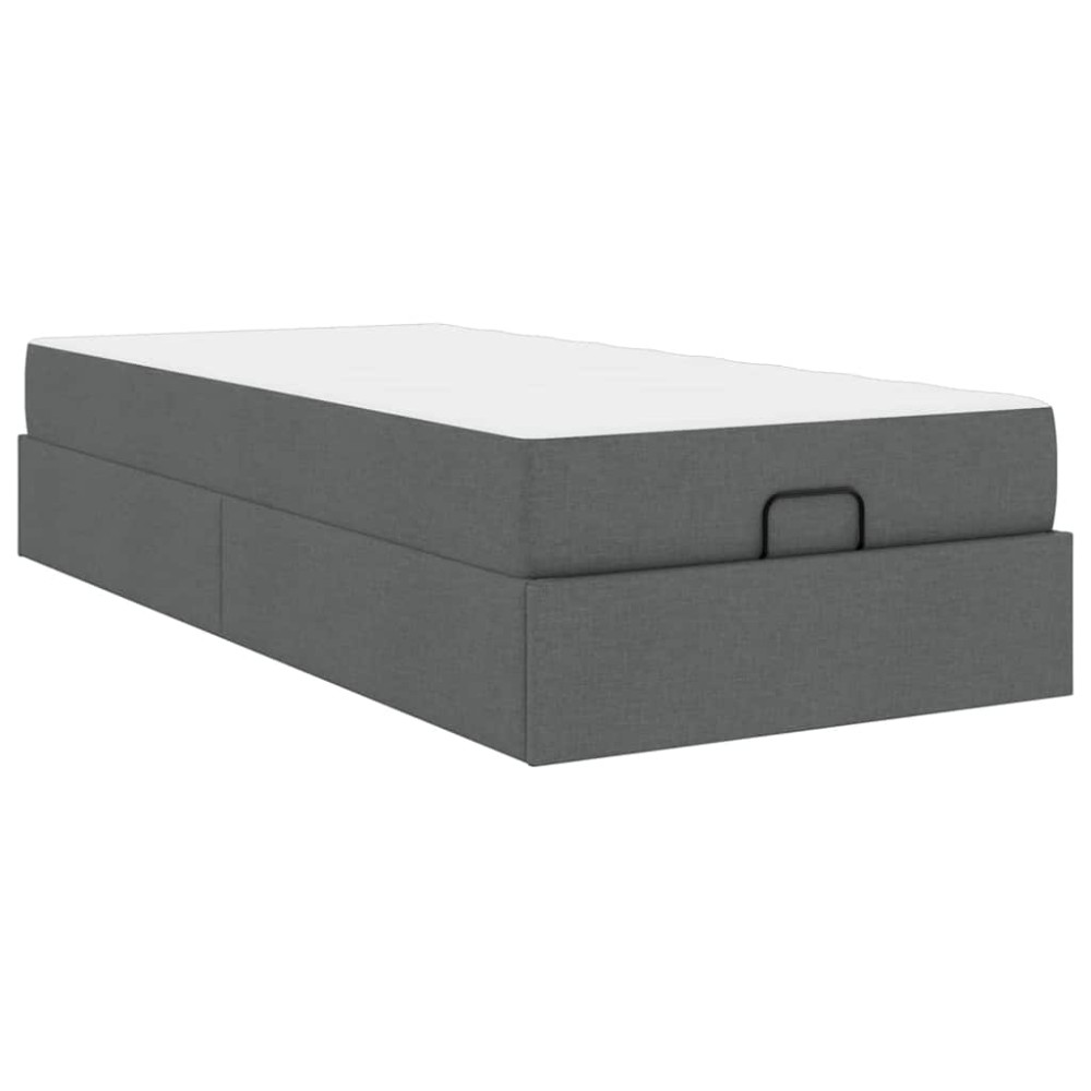 vidaXL Cadru de pat cu saltea Gri închis 100 x 200 cm țesătură