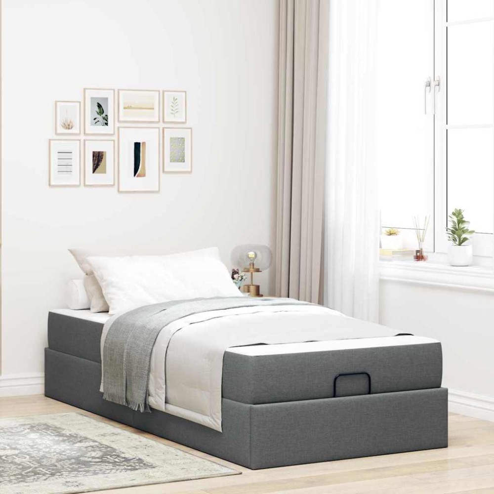 vidaXL Cadru de pat cu saltea Gri închis 100 x 200 cm țesătură