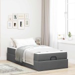 vidaXL Cadru de pat cu saltea Gri închis 100 x 200 cm țesătură
