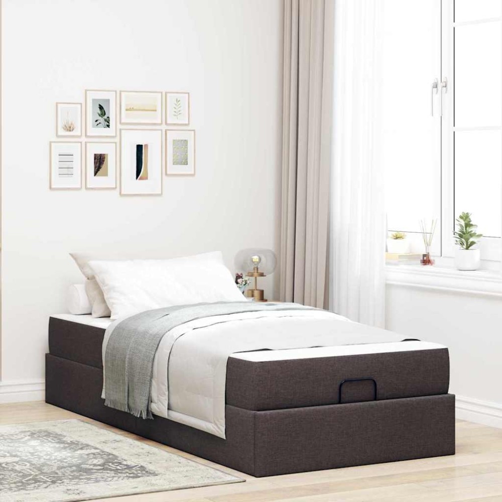 vidaXL Cadru de pat cu saltea Maro închis 100 x 200 cm țesătură