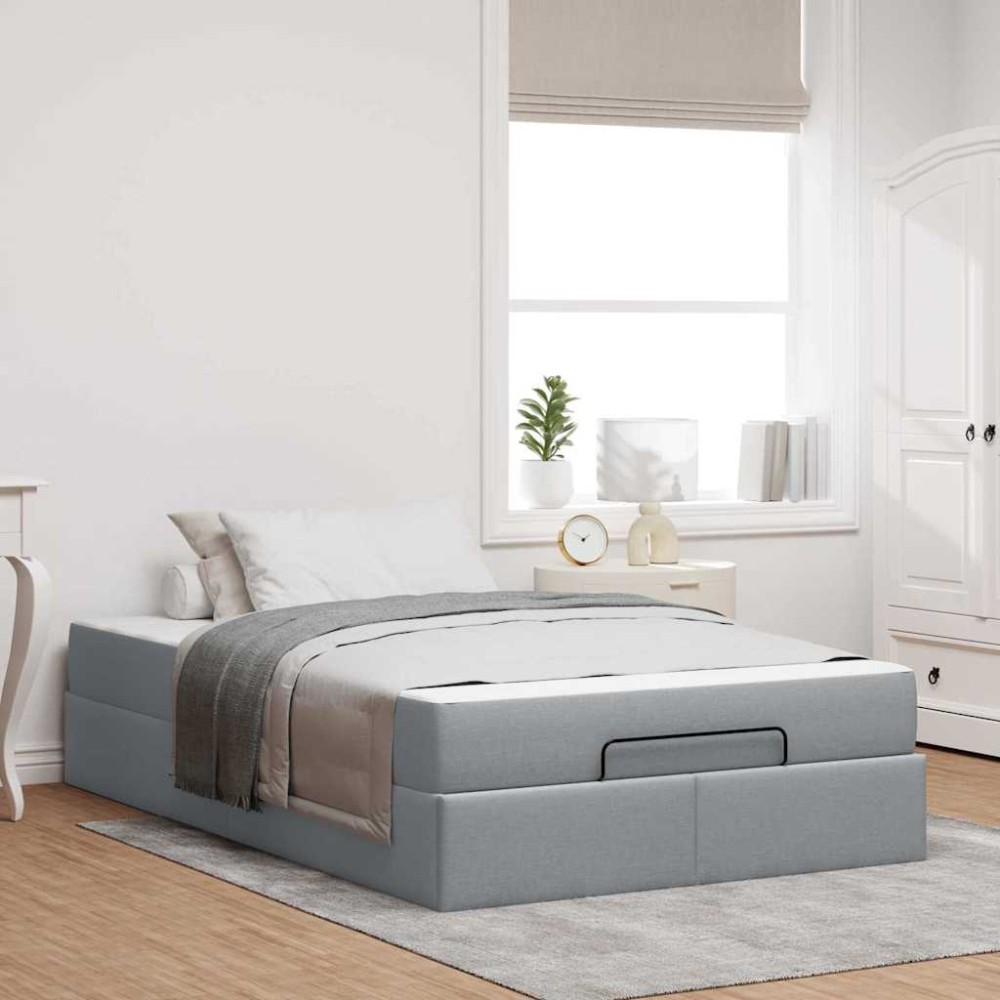 vidaXL Cadru de pat cu saltea Gri deschis 120 x 200 cm țesătură