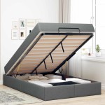 vidaXL Cadru de pat cu saltea Gri închis 120 x 200 cm țesătură