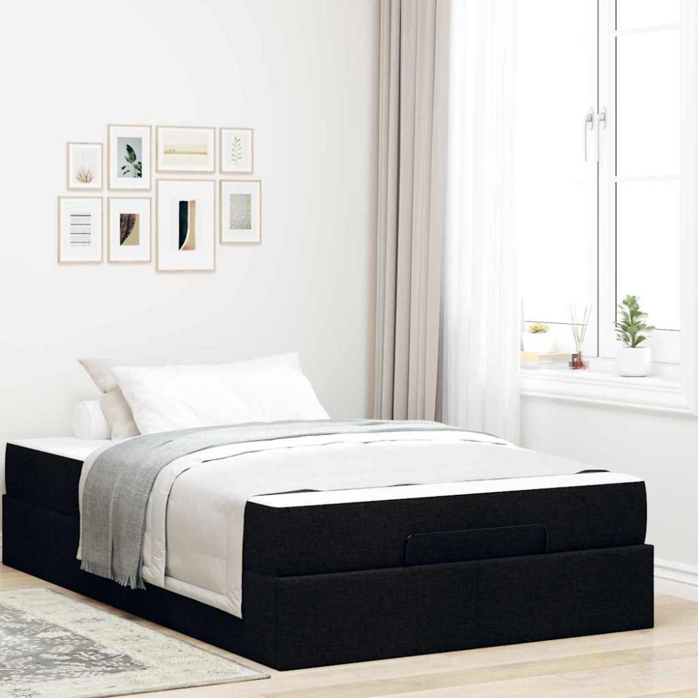 vidaXL Cadru de pat cu saltea Negru 120 x 200 cm țesătură