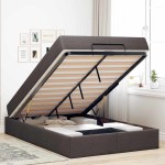 vidaXL Cadru de pat cu saltea Maro închis 120 x 200 cm țesătură