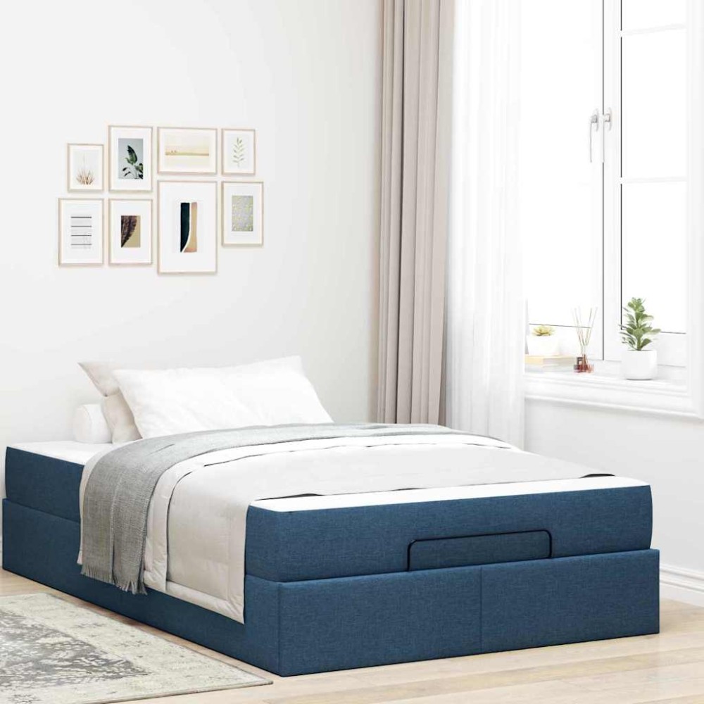 vidaXL Cadru de pat cu saltea albastru 120 x 200 cm țesătură