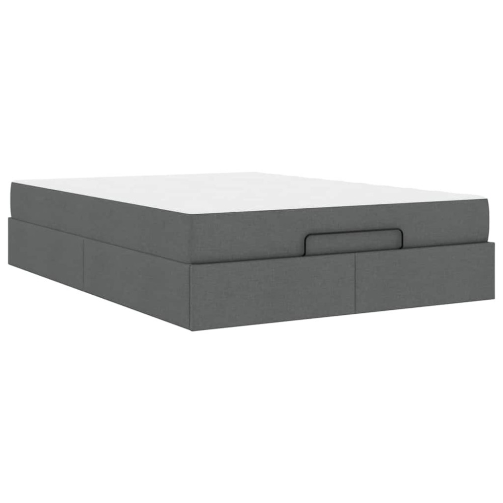 vidaXL Cadru de pat cu saltea Gri închis 140 x 190 cm țesătură