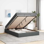 vidaXL Cadru de pat cu saltea Gri închis 140 x 190 cm țesătură