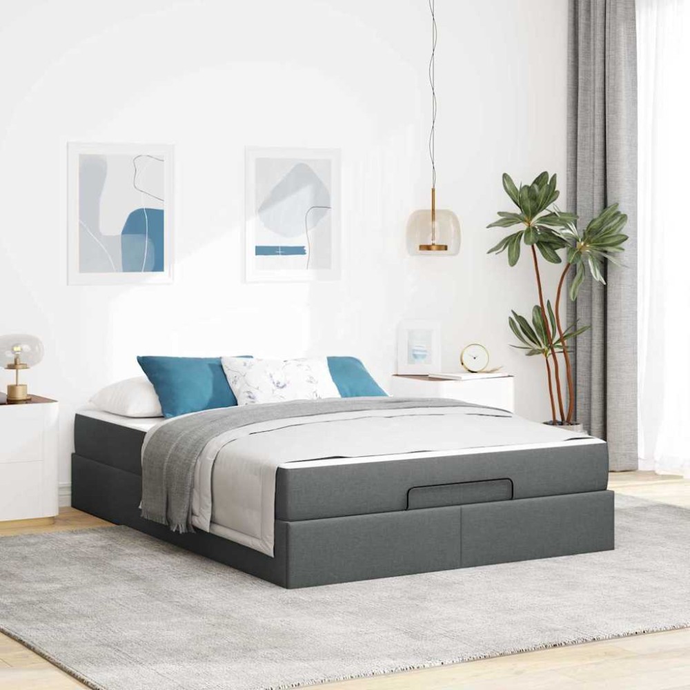 vidaXL Cadru de pat cu saltea Gri închis 140 x 200 cm țesătură