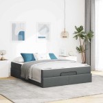 vidaXL Cadru de pat cu saltea Gri închis 140 x 200 cm țesătură