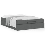 vidaXL Cadru de pat cu saltea Gri închis 140 x 200 cm țesătură