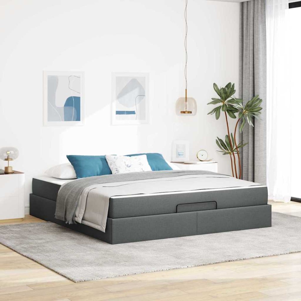 vidaXL Cadru de pat cu depozitare Gri închis 180 x 200 cm țesătură