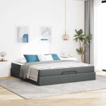 vidaXL Cadru de pat cu depozitare Gri închis 180 x 200 cm țesătură