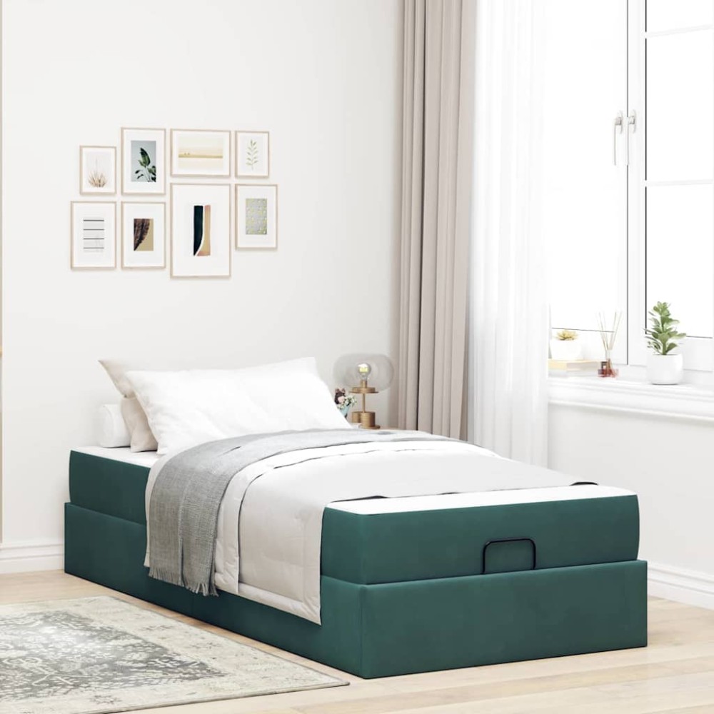 vidaXL Cadru de pat cu saltea Verde închis 90 x 200 cm Catifea