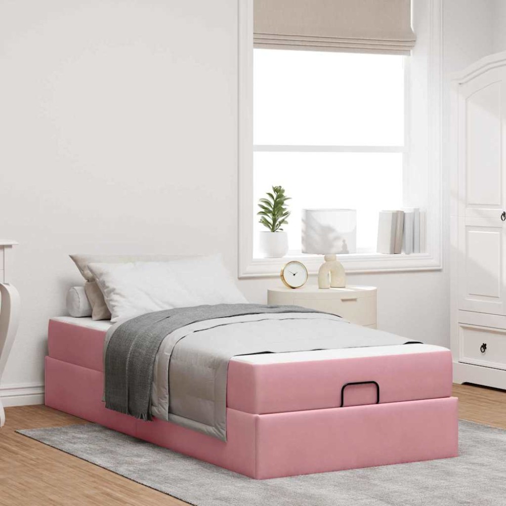 vidaXL Cadru de pat cu saltea cu depozitare Roz 90 x 200 cm Catifea