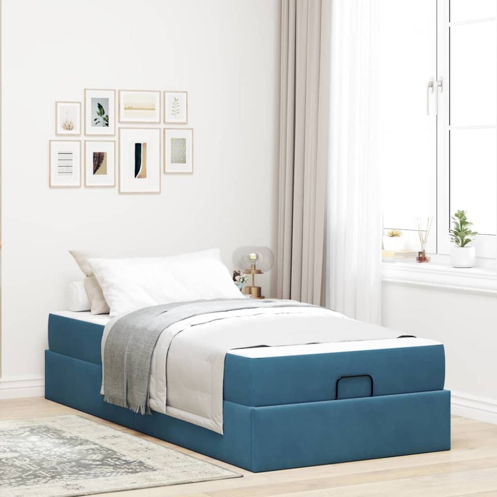 vidaXL Cadru de pat cu depozitare albastru 100 x 200 cm Catifea