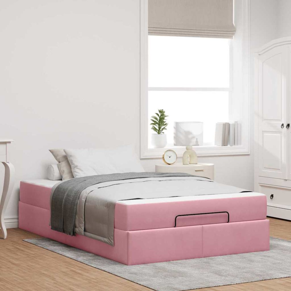 vidaXL Cadru de pat cu saltea cu depozitare Roz 140 x 190 cm Catifea