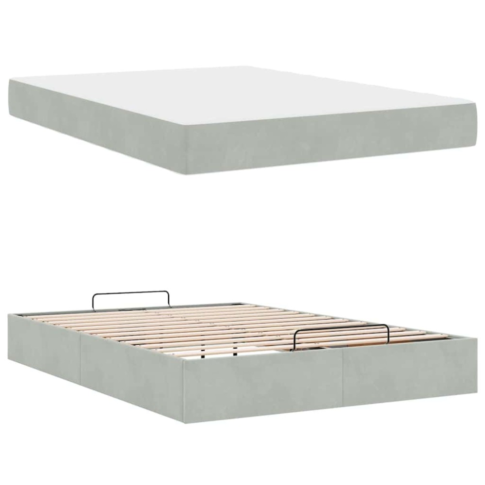 vidaXL Cadru de pat cu saltea Gri deschis 140 x 200 cm Catifea