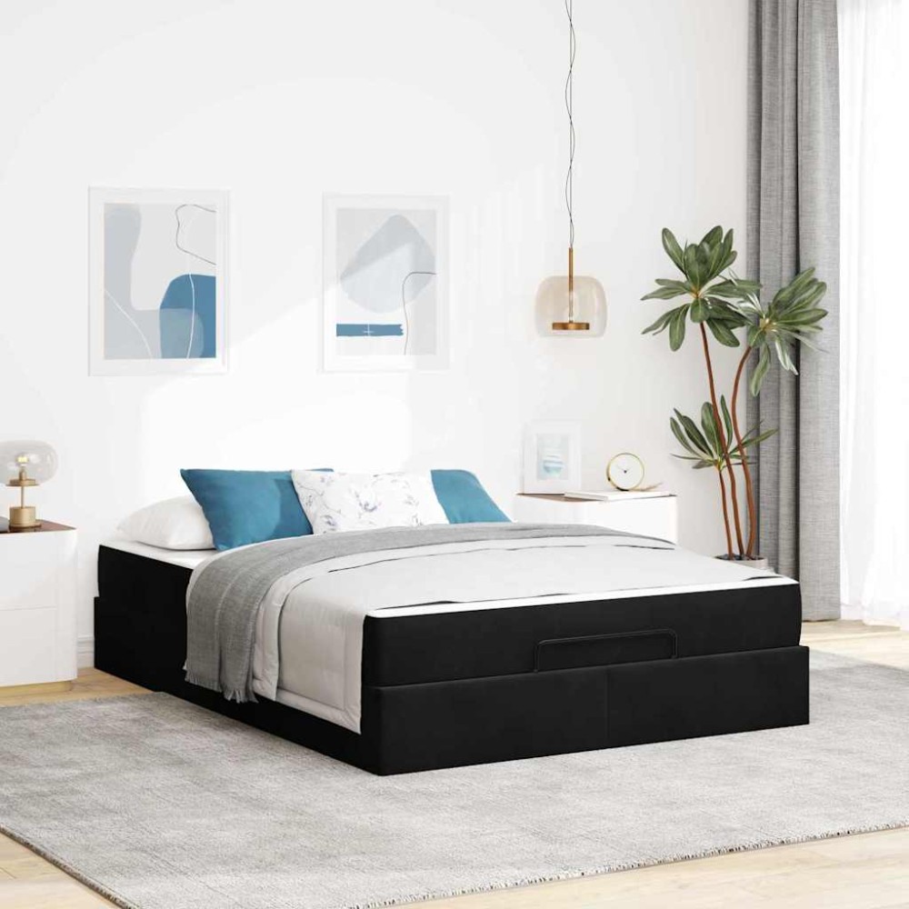 vidaXL Cadru de pat cu saltea cu depozitare Negru 140 x 200 cm Catifea